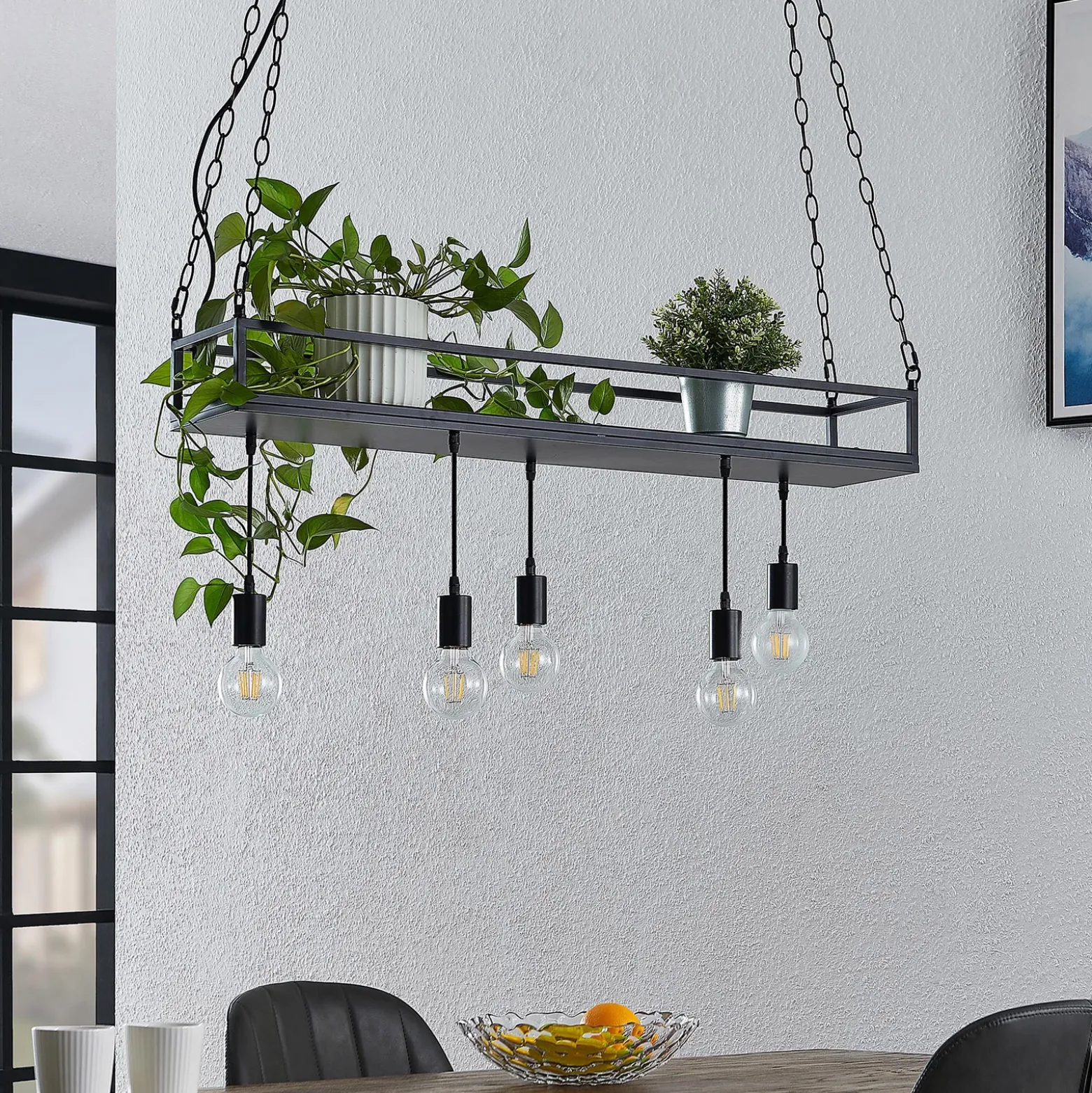 Lámpara colgante Lindby Kirista, 5 luces, negro, 100 cm, E27