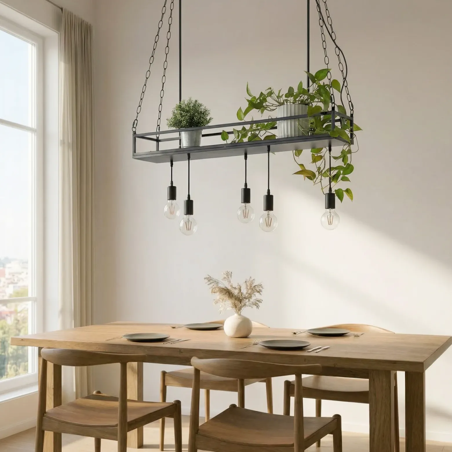 Lámpara colgante Lindby Kirista, 5 luces, negro, 100 cm, E27