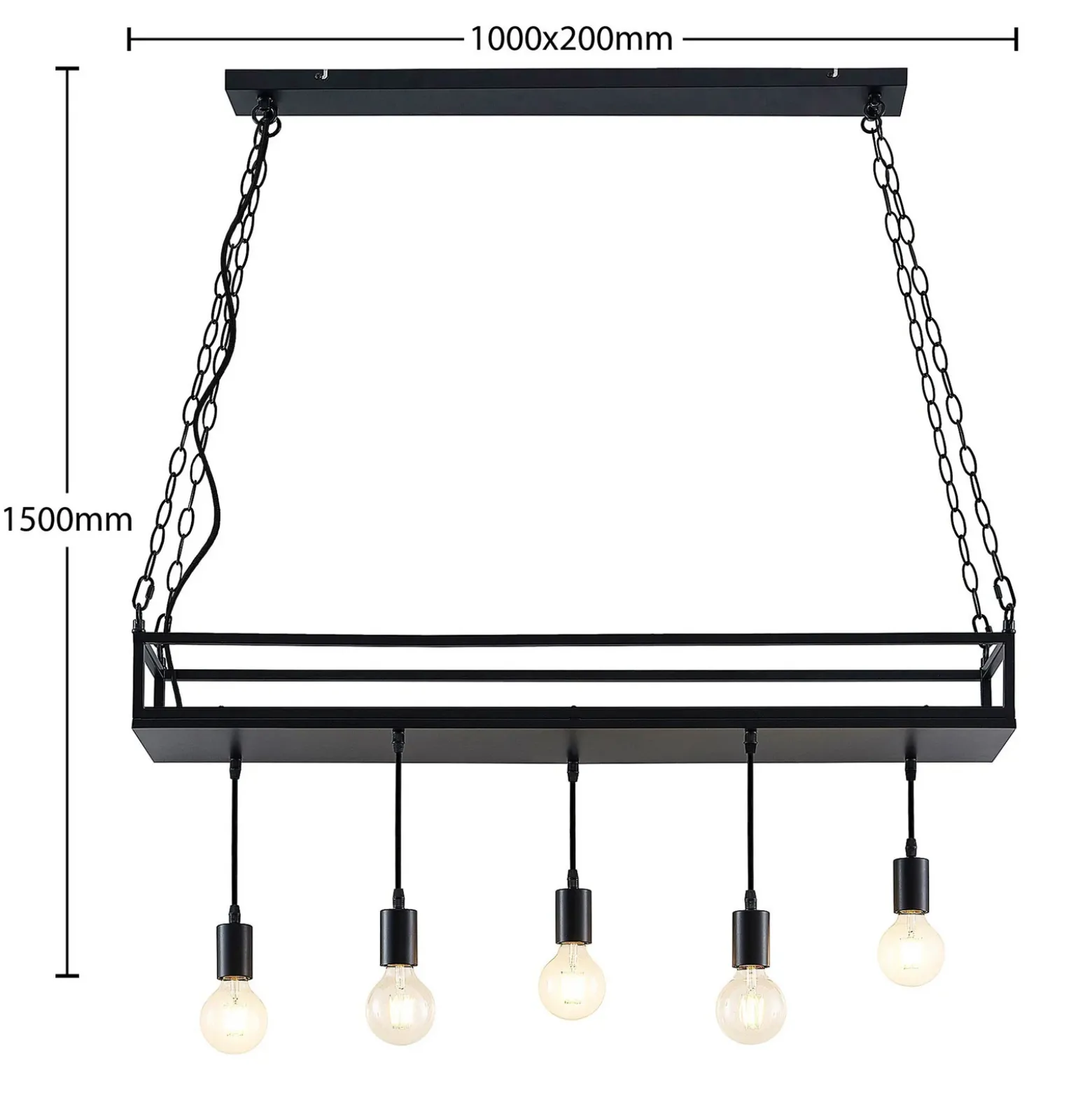 Lámpara colgante Lindby Kirista, 5 luces, negro, 100 cm, E27