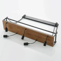 Lámpara colgante Lindby Kirista, 5 luces, negro/madera, 100 cm, E27