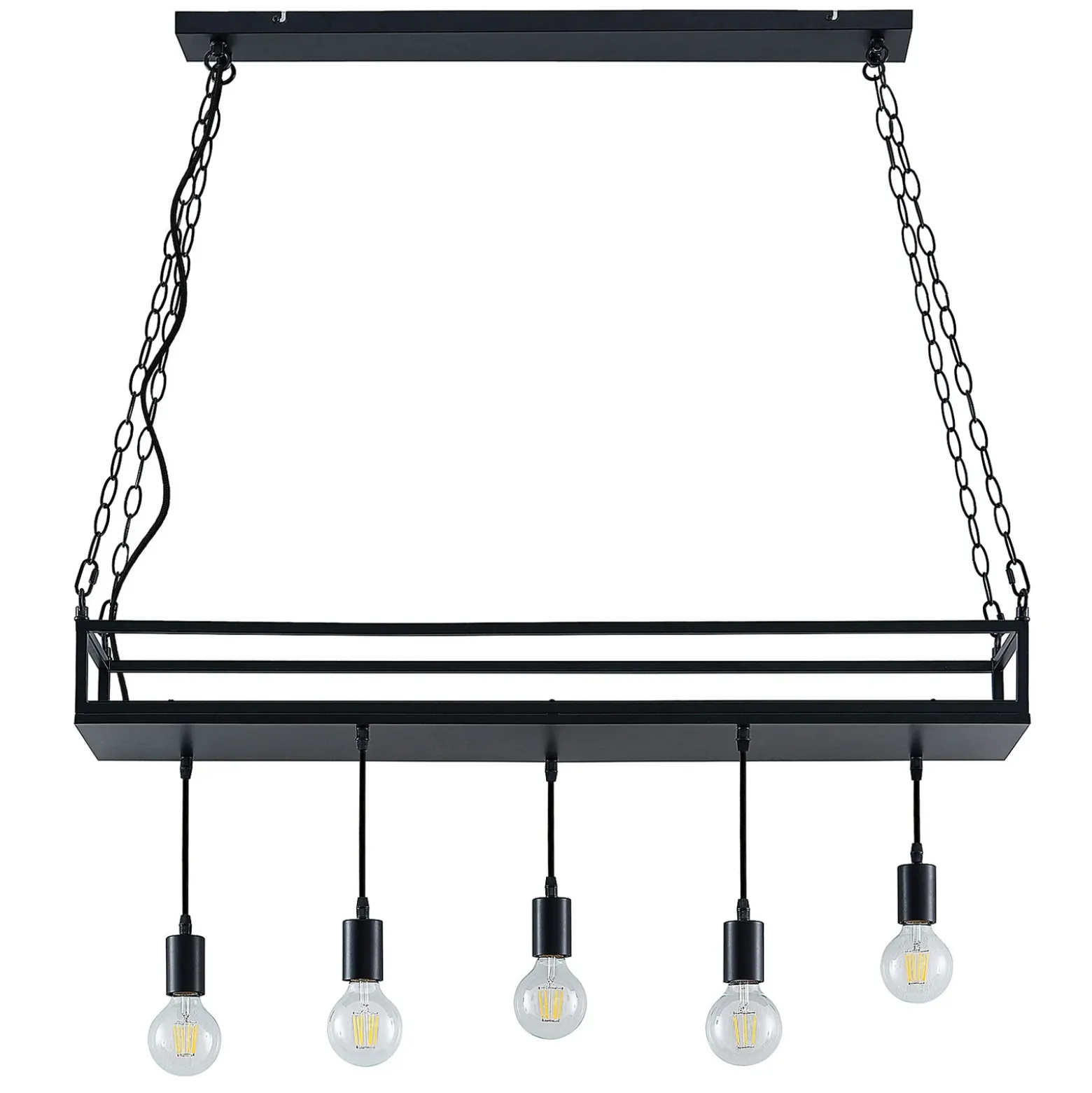 Lámpara colgante Lindby Kirista, 5 luces, negro, 100 cm, E27