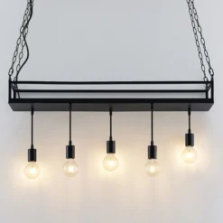 Lámpara colgante Lindby Kirista, 5 luces, negro, 100 cm, E27