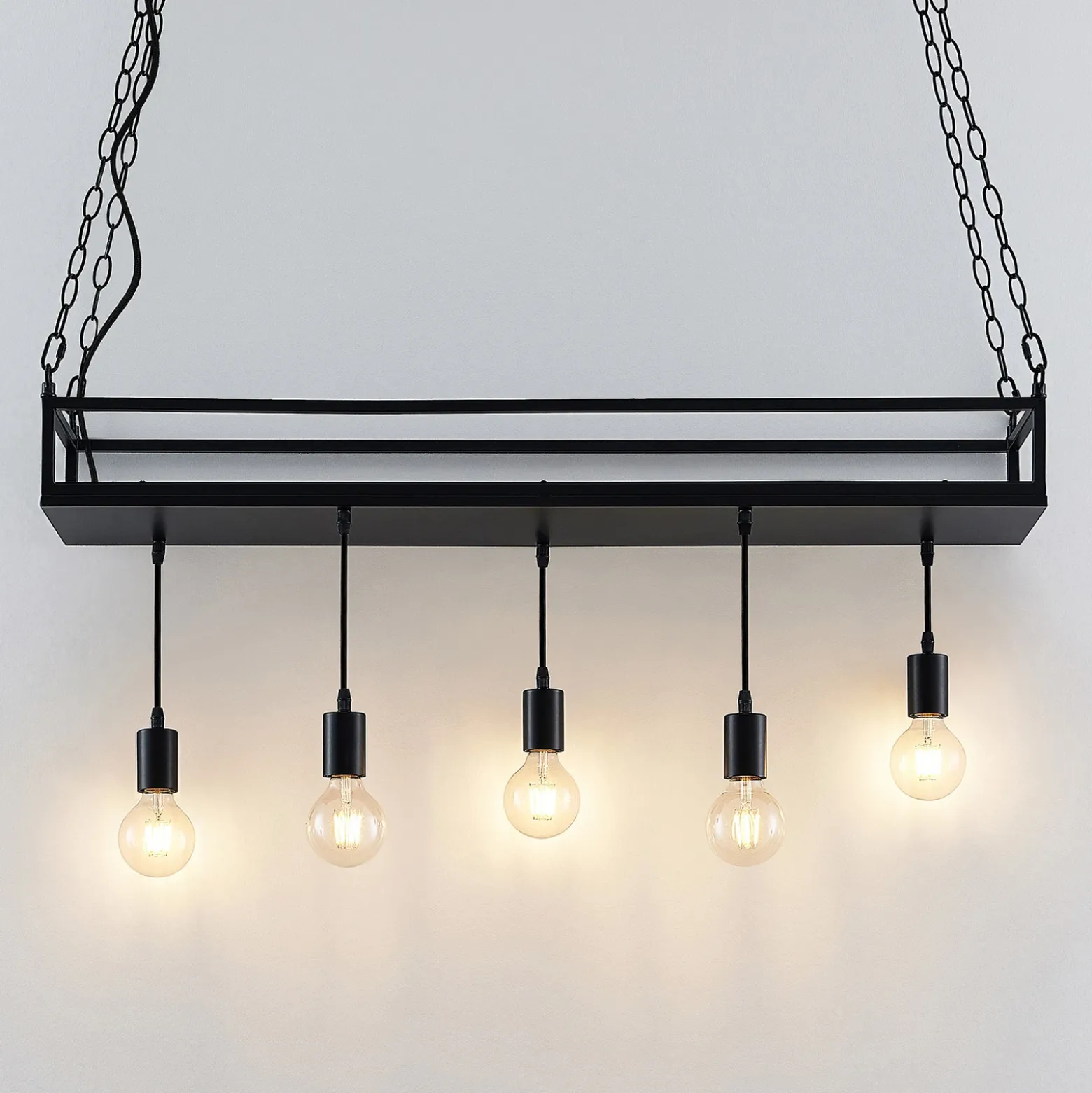 Lámpara colgante Lindby Kirista, 5 luces, negro, 100 cm, E27