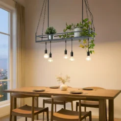 Lámpara colgante Lindby Kirista, 5 luces, negro, 100 cm, E27