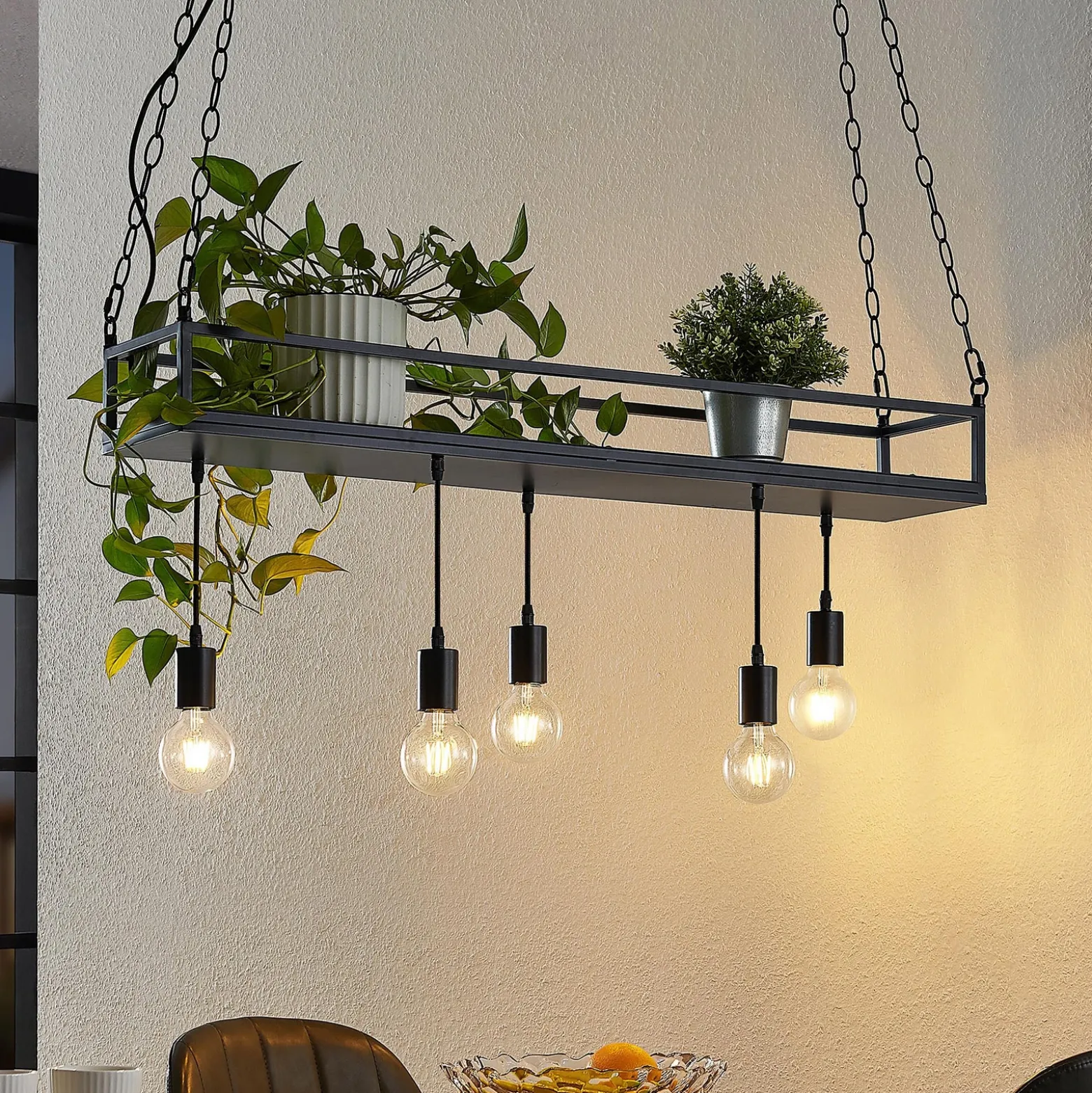 Lámpara colgante Lindby Kirista, 5 luces, negro, 100 cm, E27