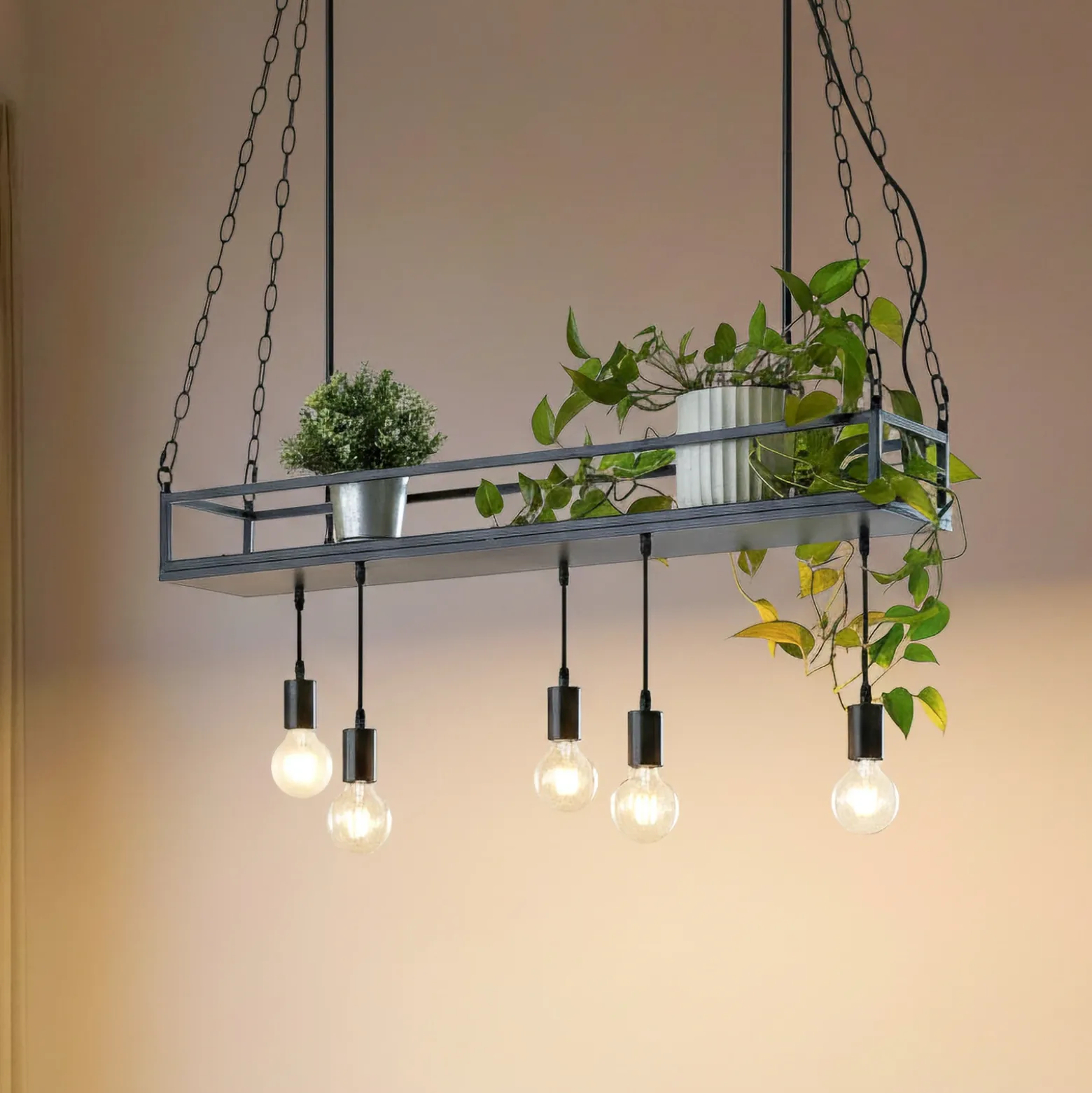 Lámpara colgante Lindby Kirista, 5 luces, negro, 100 cm, E27