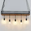 Lámpara colgante Lindby Kirista, 5 luces, negro/madera, 100 cm, E27