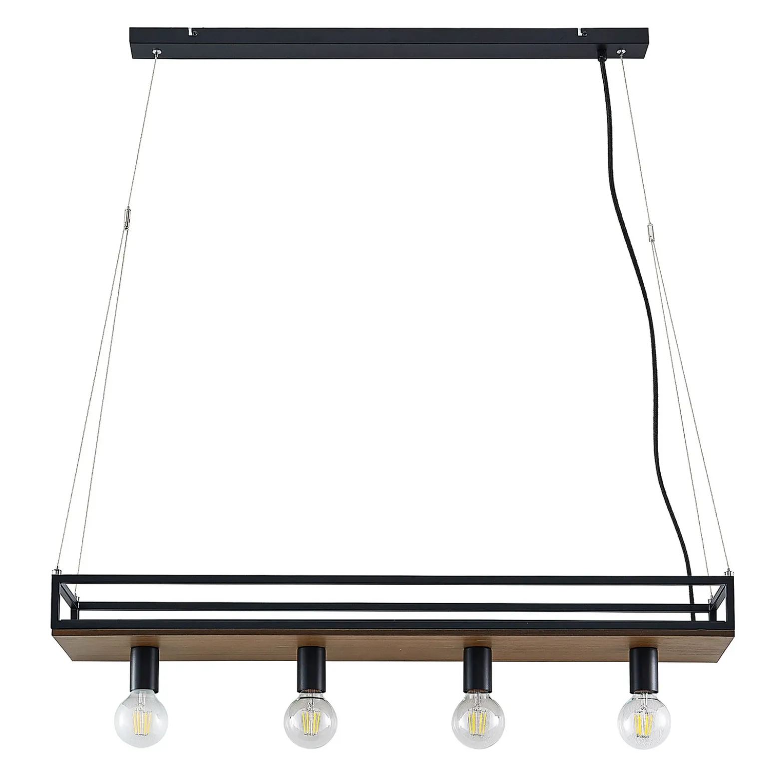 Lámpara colgante Lindby Kirista, 4 luces, negro/madera, 100 cm, E27
