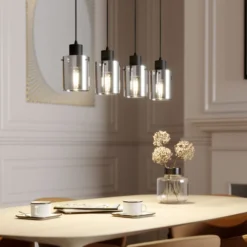 Lámpara colgante Lindby Kourtney, 4 luces, negro/gris, cristal, E27
