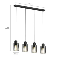 Lámpara colgante Lindby Kourtney, 4 luces, negro/gris, cristal, E27