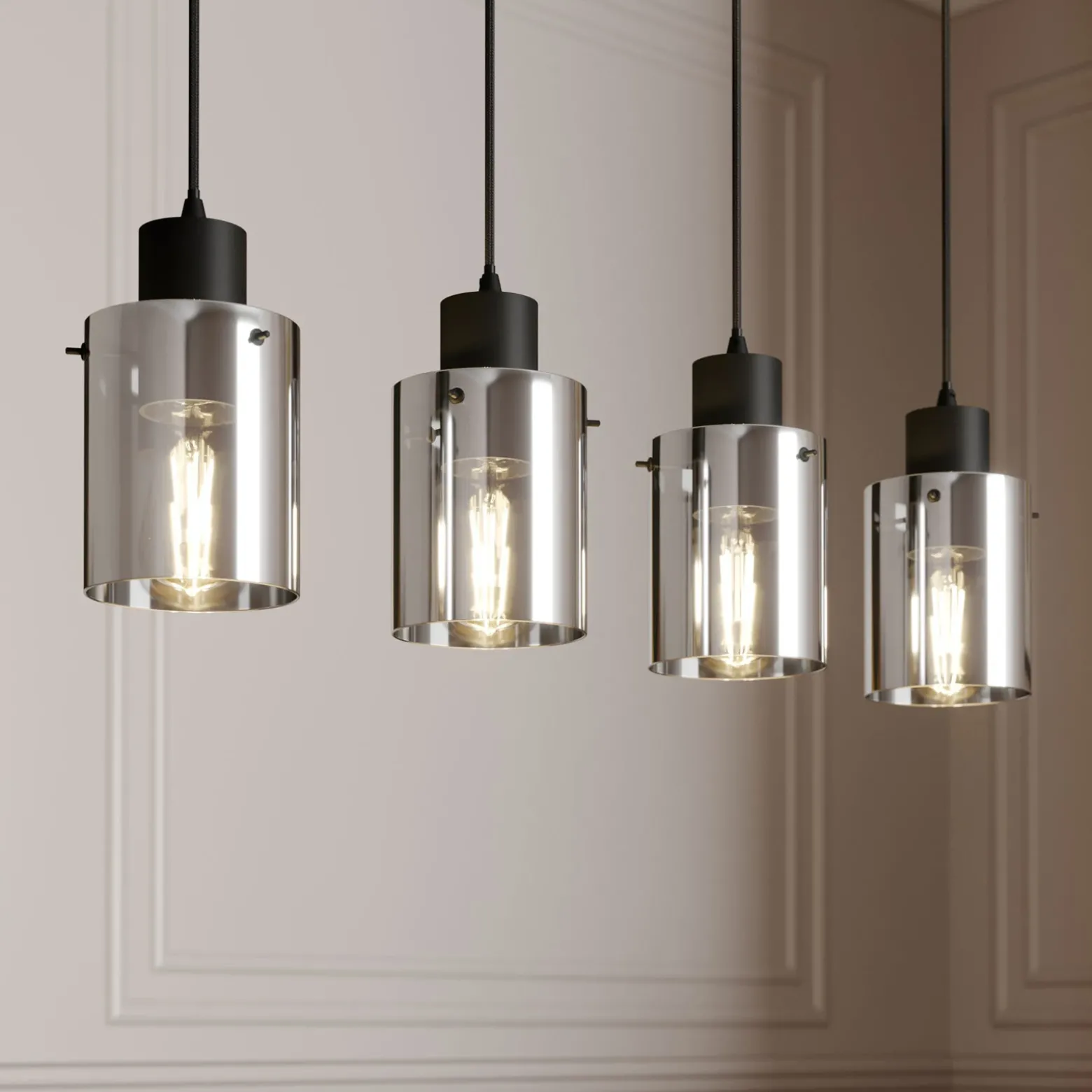 Lámpara colgante Lindby Kourtney, 4 luces, negro/gris, cristal, E27