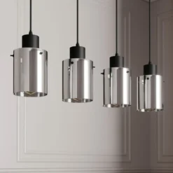 Lámpara colgante Lindby Kourtney, 4 luces, negro/gris, cristal, E27