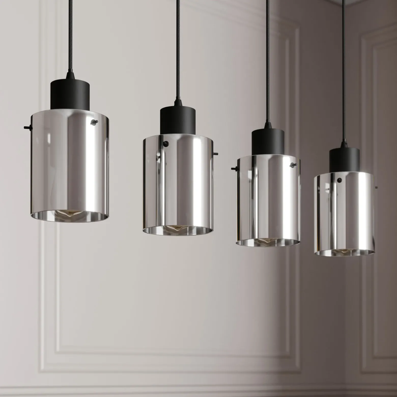 Lámpara colgante Lindby Kourtney, 4 luces, negro/gris, cristal, E27