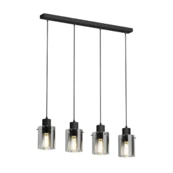 Lámpara colgante Lindby Kourtney, 4 luces, negro/gris, cristal, E27