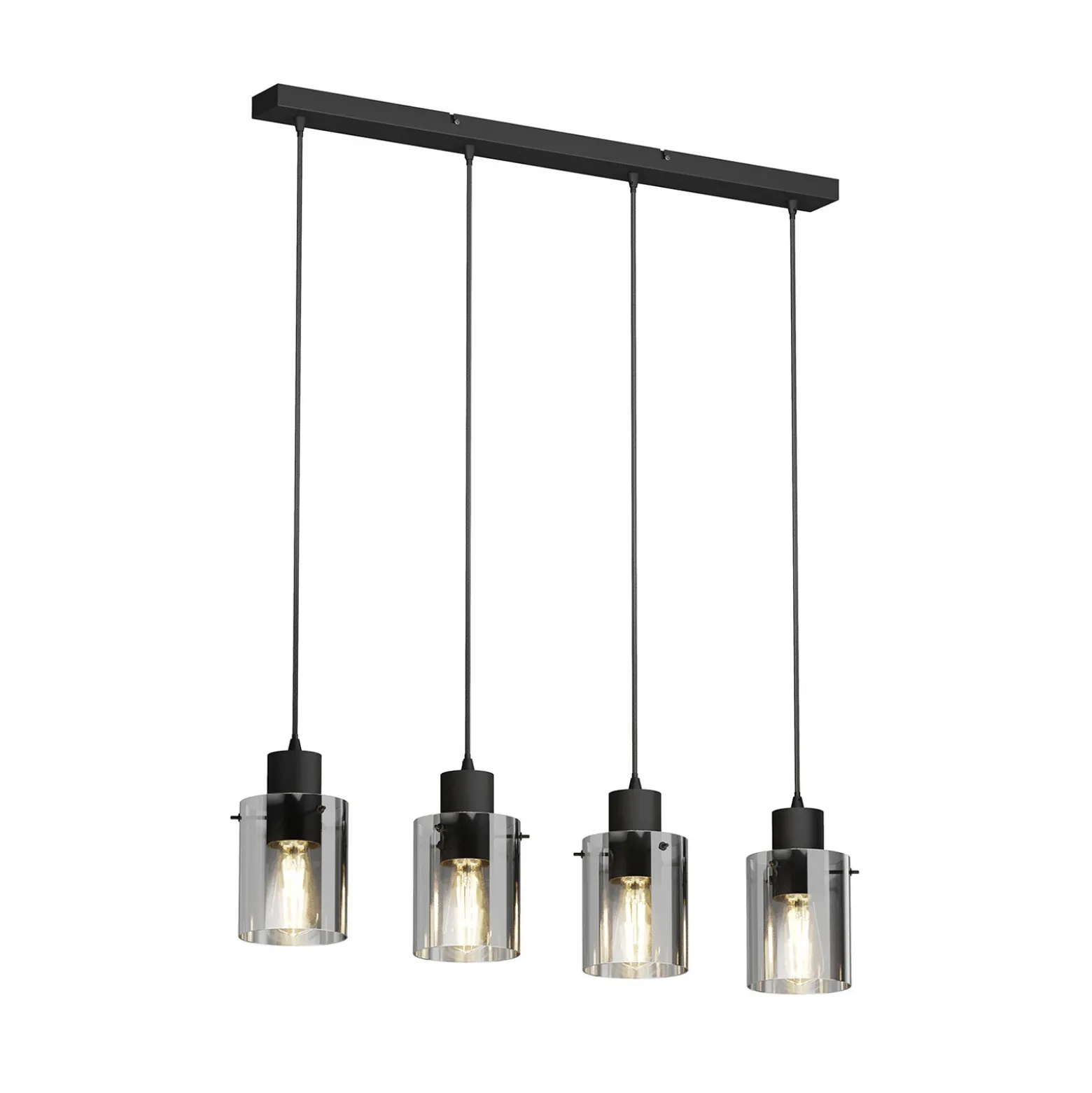 Lámpara colgante Lindby Kourtney, 4 luces, negro/gris, cristal, E27