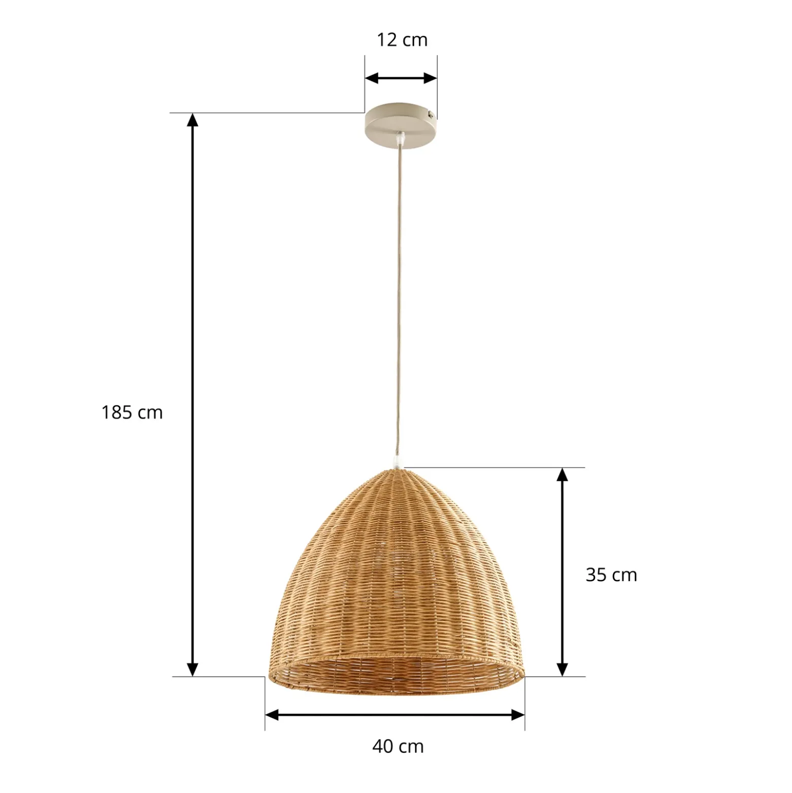 Lámpara colgante Lindby Laverne, Ø 40 cm, ratán, E27