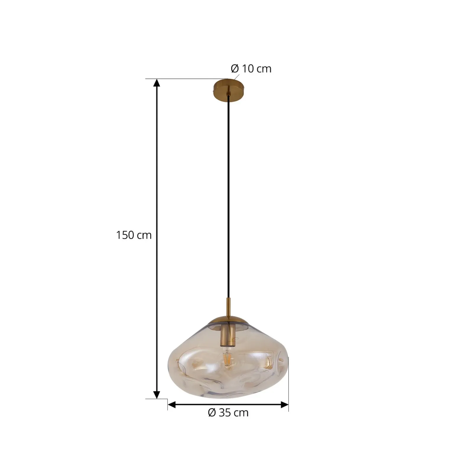 Lámpara colgante Lindby Lelia, ámbar, cristal, Ø 35 cm