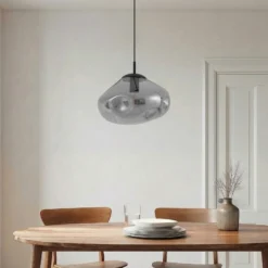 Lámpara colgante Lindby Lelia, gris humo, cristal, Ø 35 cm