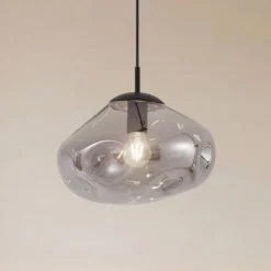 Lámpara colgante Lindby Lelia, gris humo, cristal, Ø 35 cm