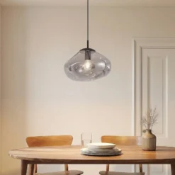 Lámpara colgante Lindby Lelia, gris humo, cristal, Ø 35 cm