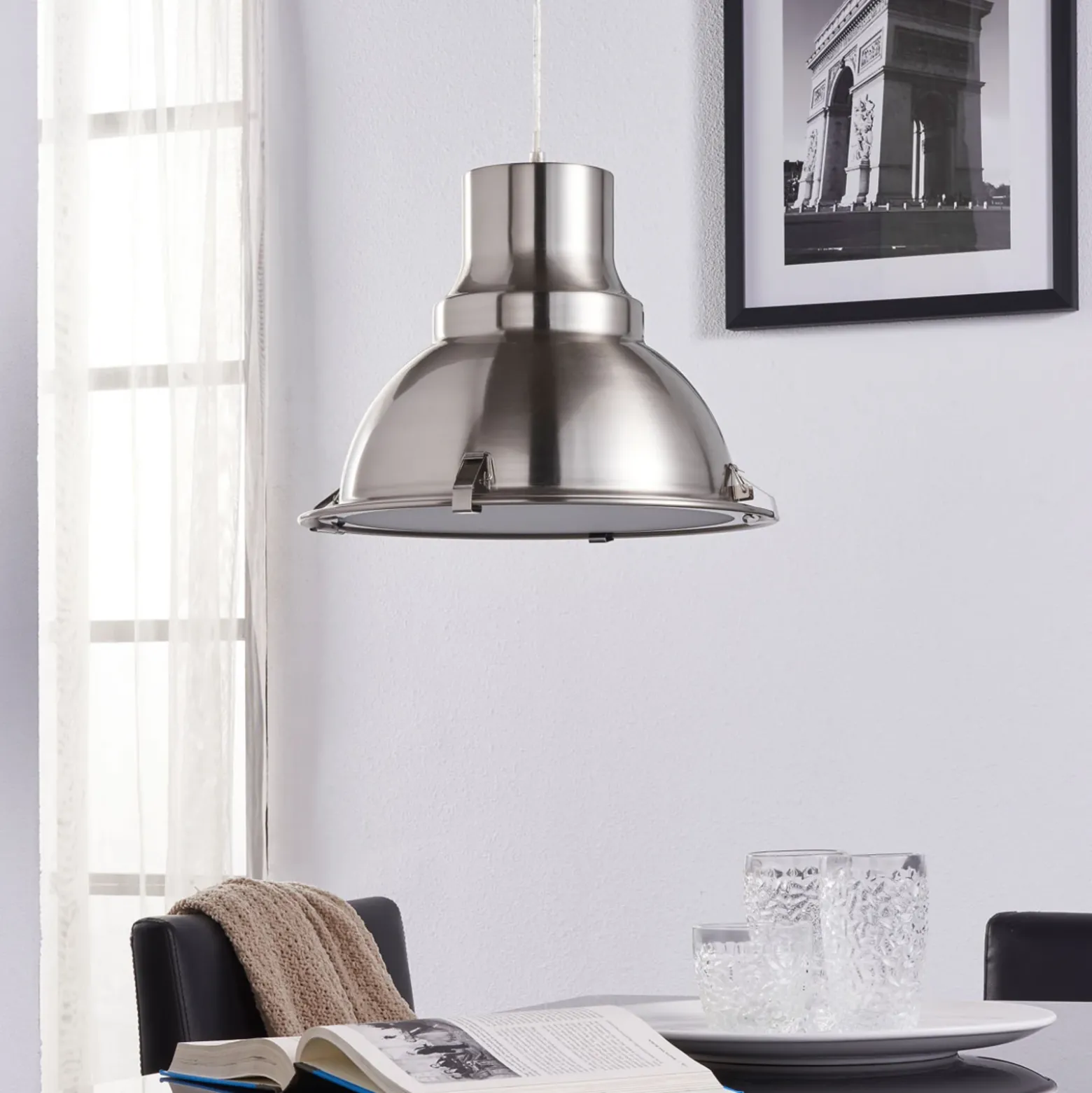 Lámpara colgante Lindby Letty, Ø 39 cm, color níquel, metal, E27