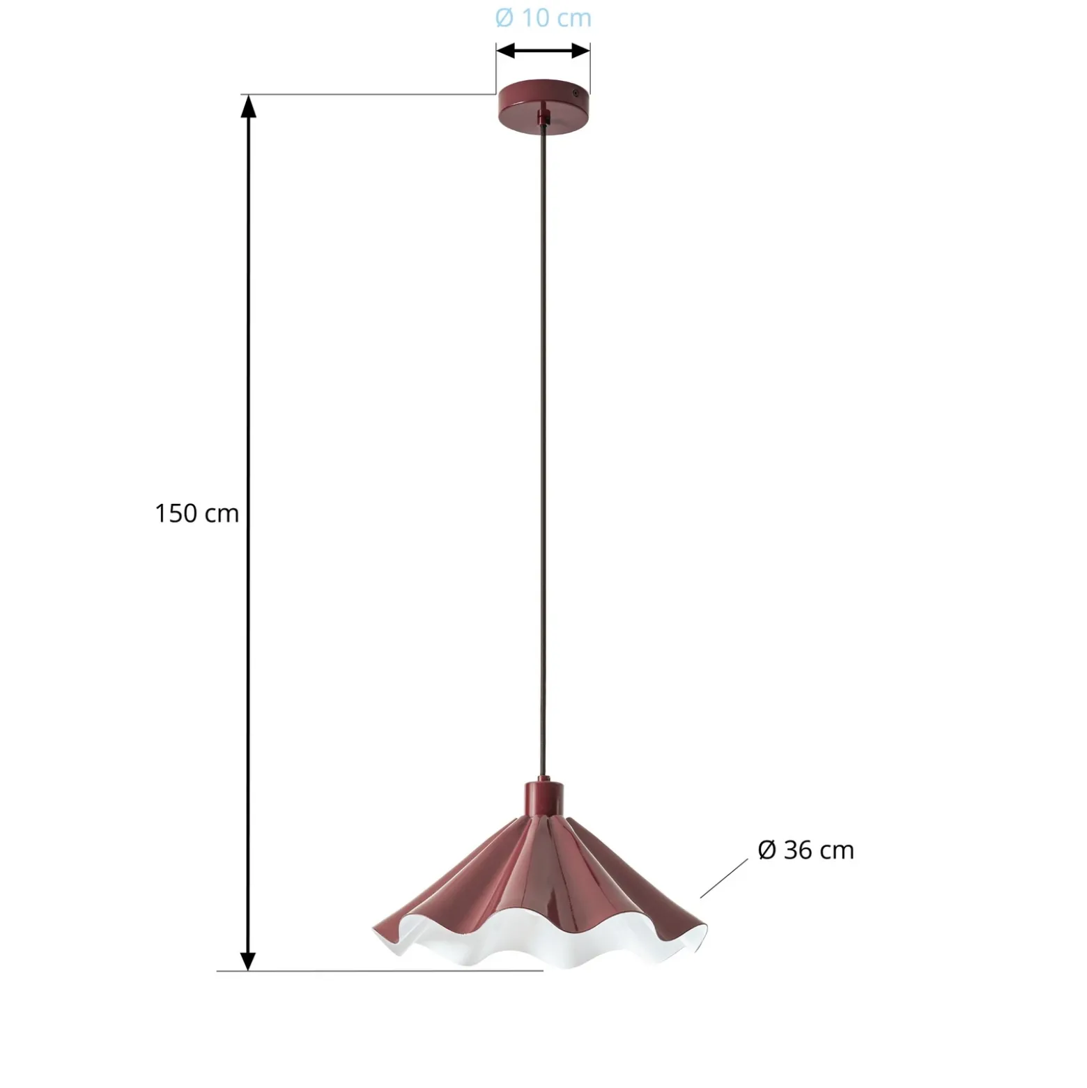 Lámpara colgante Lindby Lilliet, Ø 34 cm, rojo oscuro, metal, E27