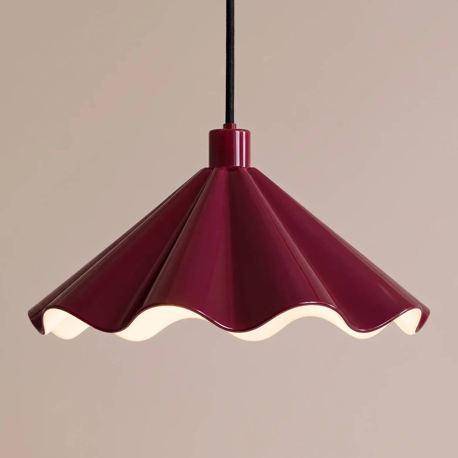 Lámpara colgante Lindby Lilliet, Ø 34 cm, rojo oscuro, metal, E27