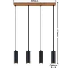Lámpara colgante Lindby Maniva. 60 cm, 4 luces, negro, GU10