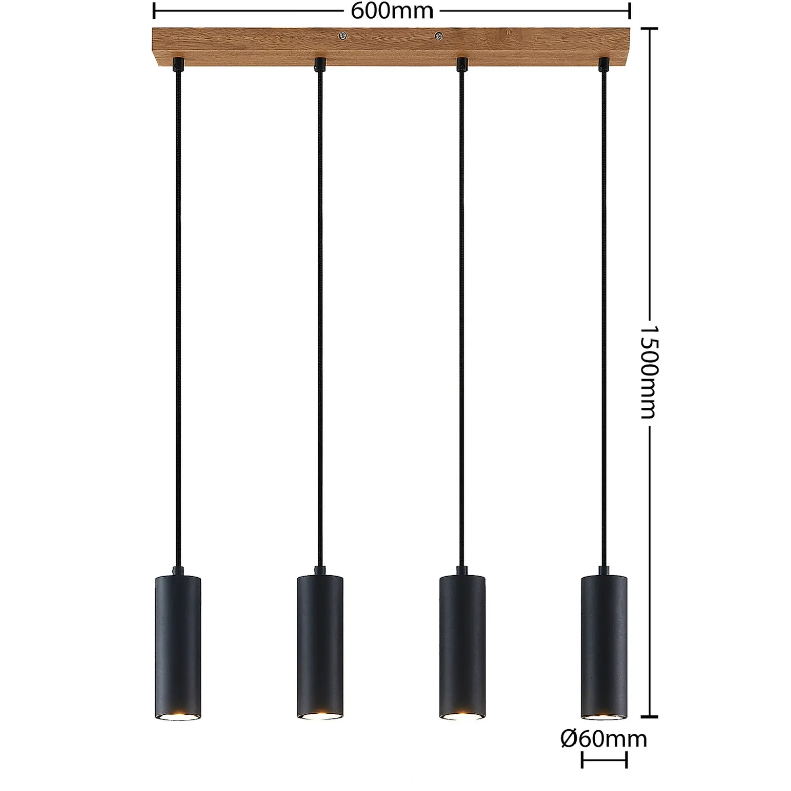 Lámpara colgante Lindby Maniva. 60 cm, 4 luces, negro, GU10