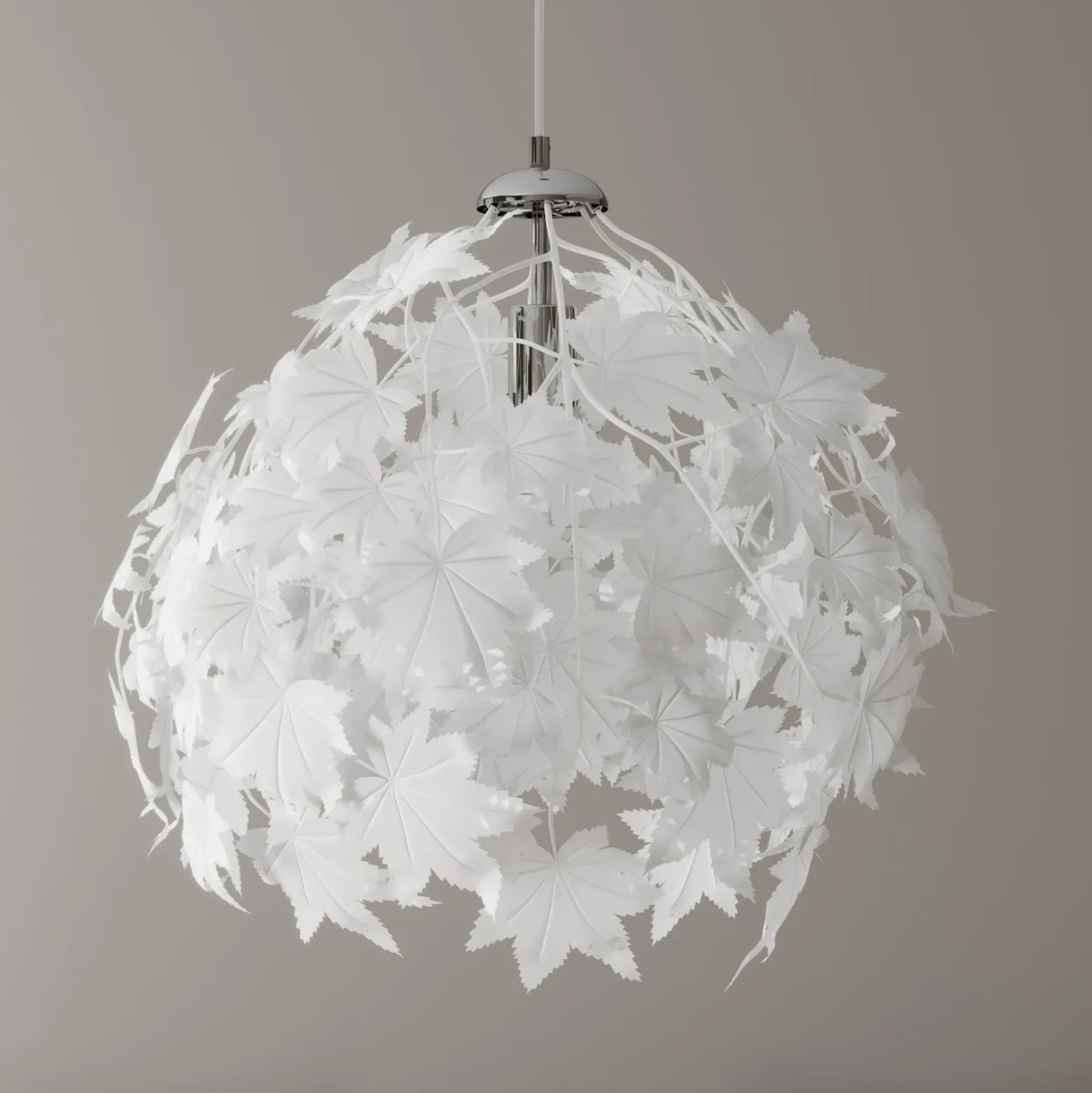 Lámpara colgante Lindby Maple, Ø 38 cm, cromada, blanca, de tela