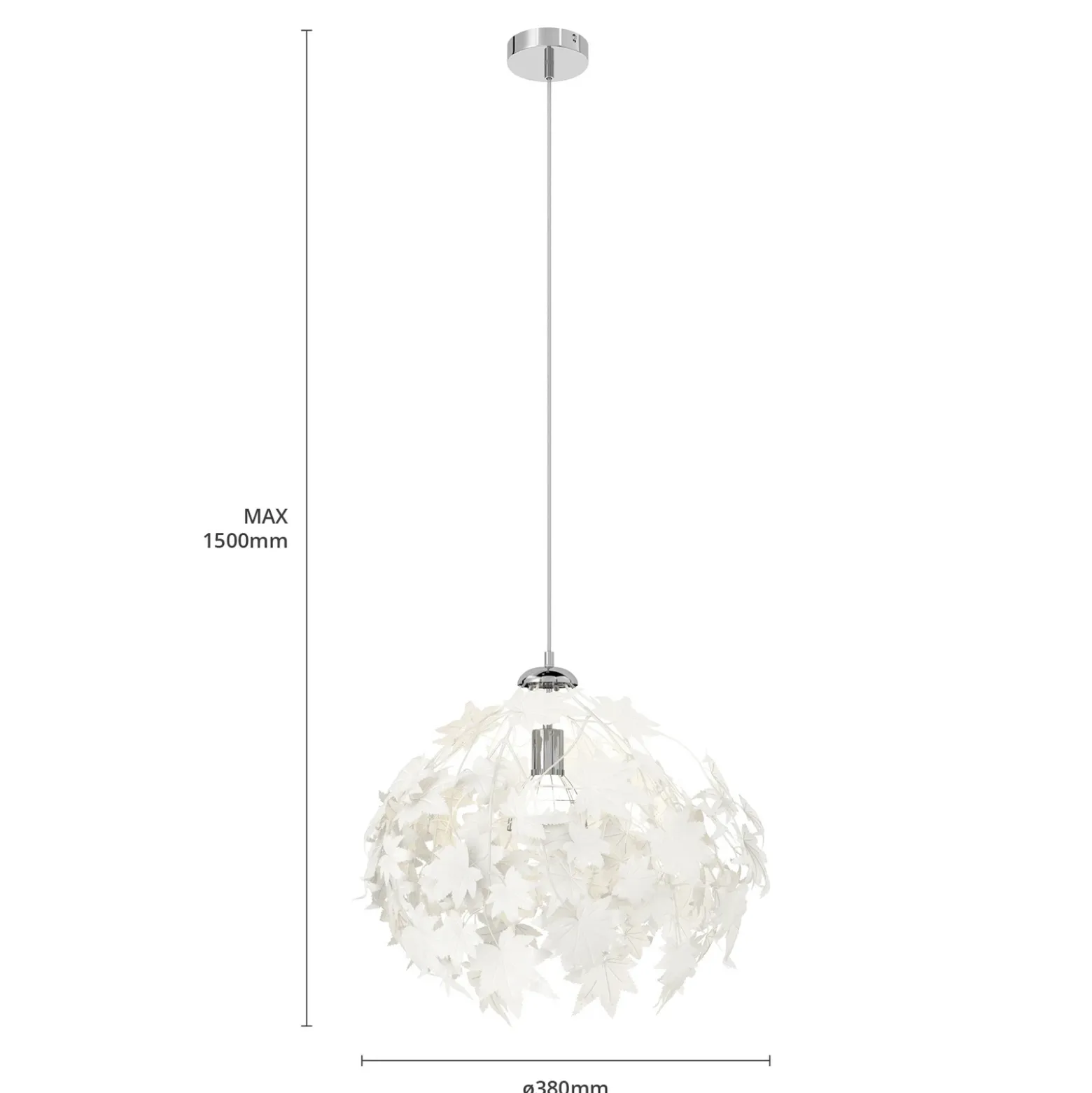 Lámpara colgante Lindby Maple, Ø 38 cm, cromada, blanca, de tela