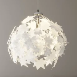 Lámpara colgante Lindby Maple, Ø 38 cm, cromada, blanca, de tela