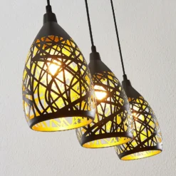 Lámpara colgante Lindby Marcello, 75 cm, 3 luces, negro-dorado