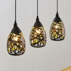 Lámpara colgante Lindby Marcello, 75 cm, 3 luces, negro-dorado