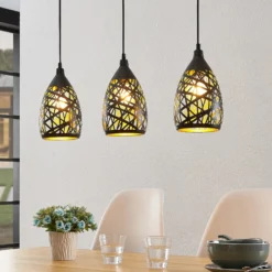 Lámpara colgante Lindby Marcello, 75 cm, 3 luces, negro-dorado