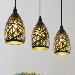 Lámpara colgante Lindby Marcello, 75 cm, 3 luces, negro-dorado