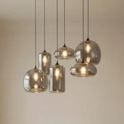 Lámpara colgante Lindby Marla, 6 luces, cristal, gris humo
