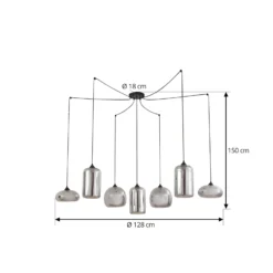 Lámpara colgante Lindby Marla, 7 luces, cristal, gris ahumado, 128cm
