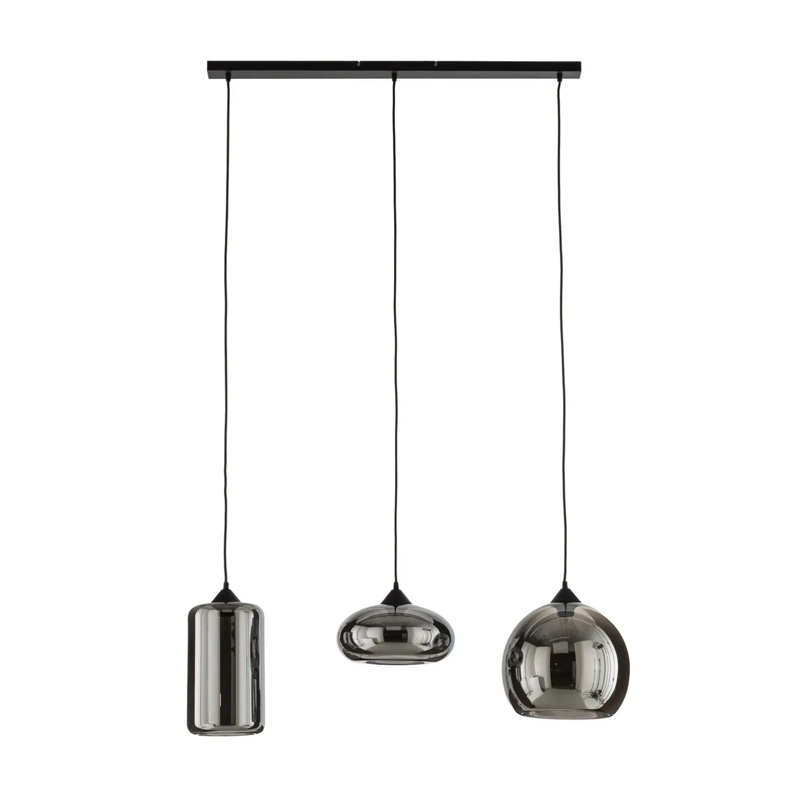 Lámpara colgante Lindby Marla, 3 luces, cristal, gris ahumado, 102cm