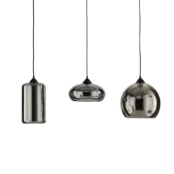 Lámpara colgante Lindby Marla, 3 luces, cristal, gris ahumado, 102cm