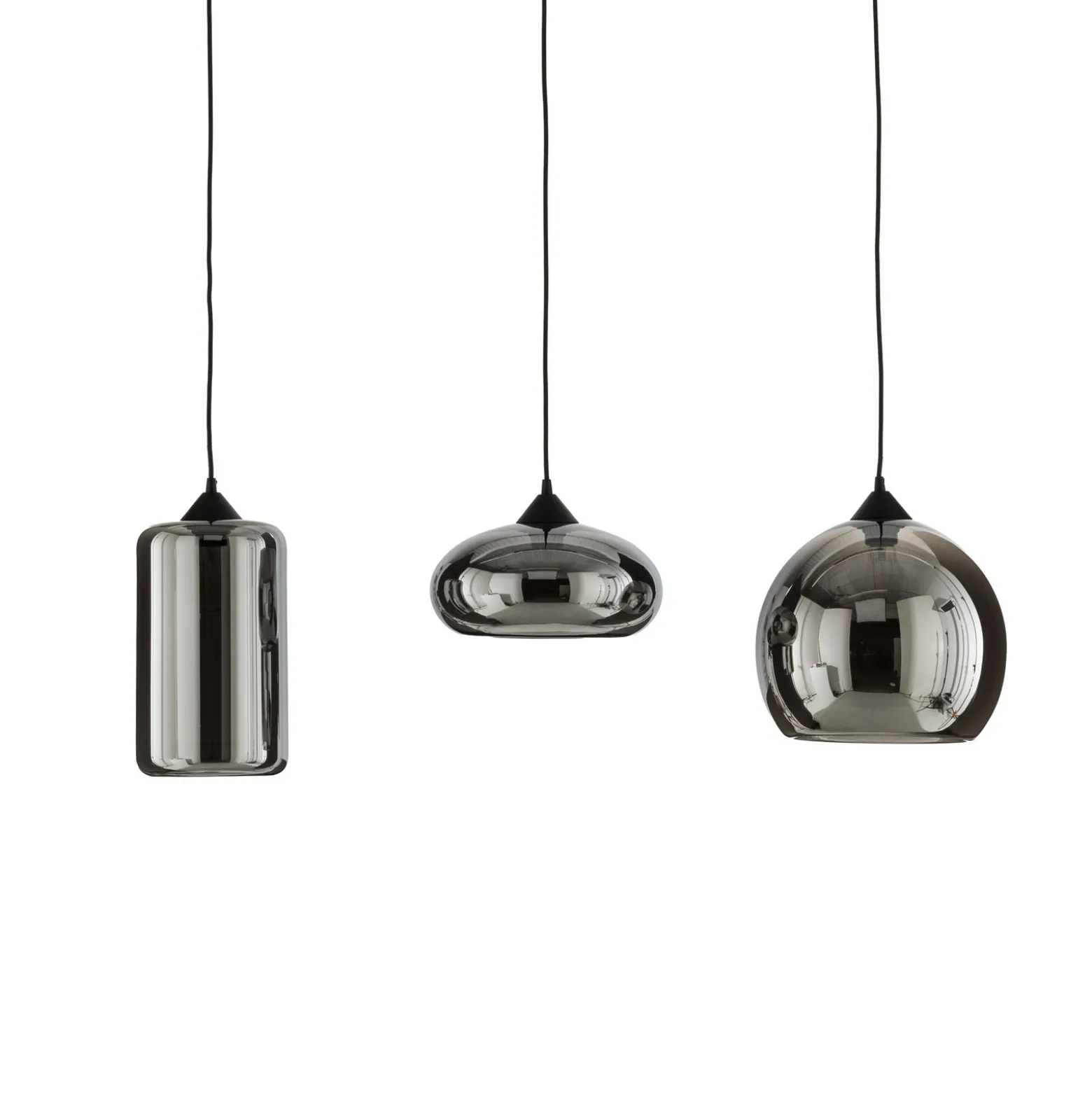 Lámpara colgante Lindby Marla, 3 luces, cristal, gris ahumado, 102cm