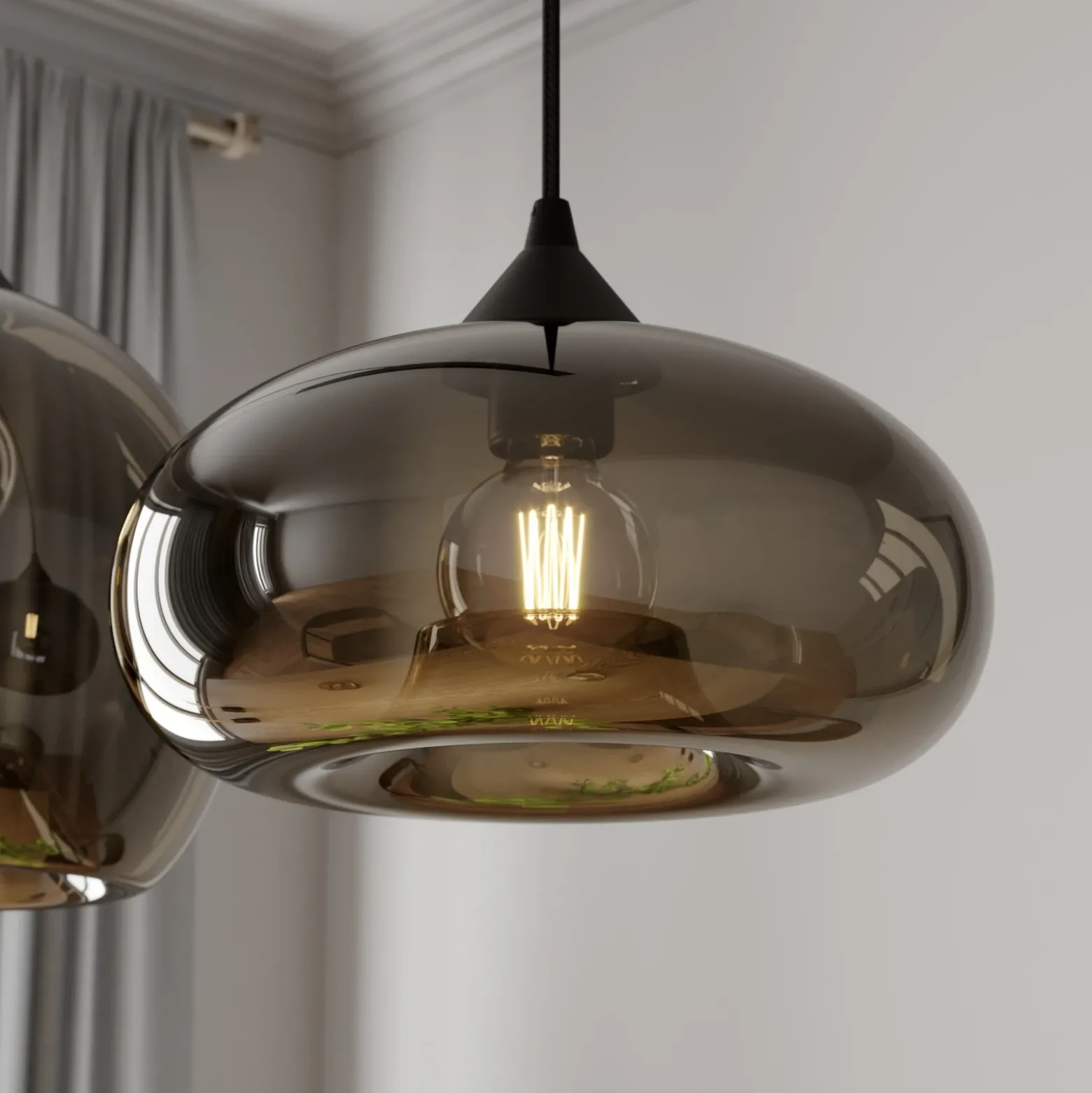 Lámpara colgante Lindby Marla, 3 luces, cristal, gris ahumado, 102cm