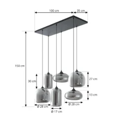 Lámpara colgante Lindby Marla, 6 luces, cristal, gris humo