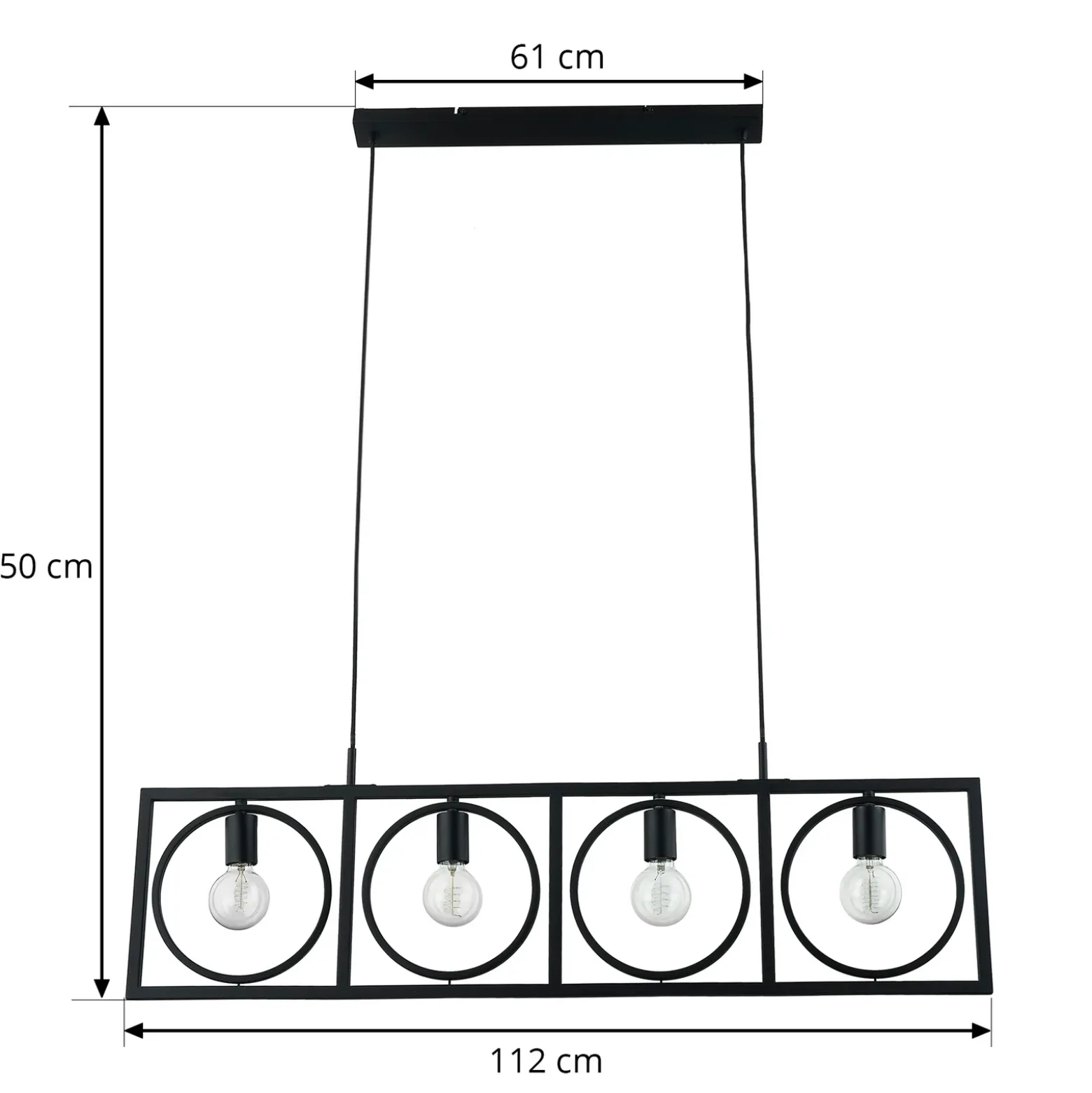Lámpara colgante Lindby Mateja, negra, metal, 112 cm, 4 luces.