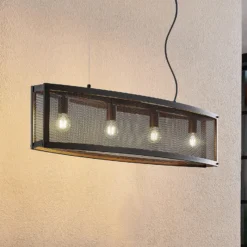 Lámpara colgante Lindby Mizgin con rejilla de 4 luces