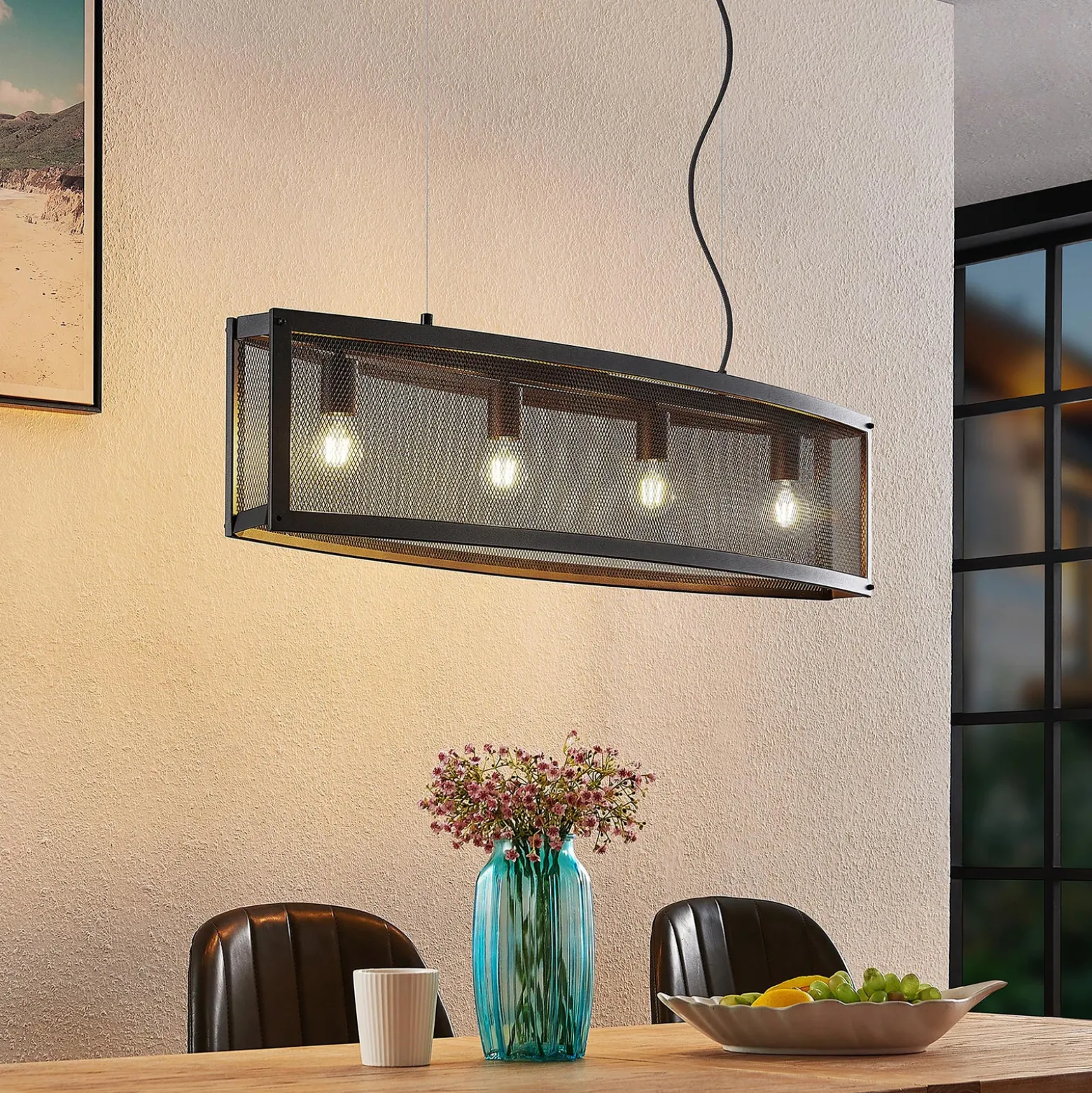 Lámpara colgante Lindby Mizgin con rejilla de 4 luces