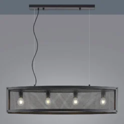 Lámpara colgante Lindby Mizgin con rejilla de 4 luces