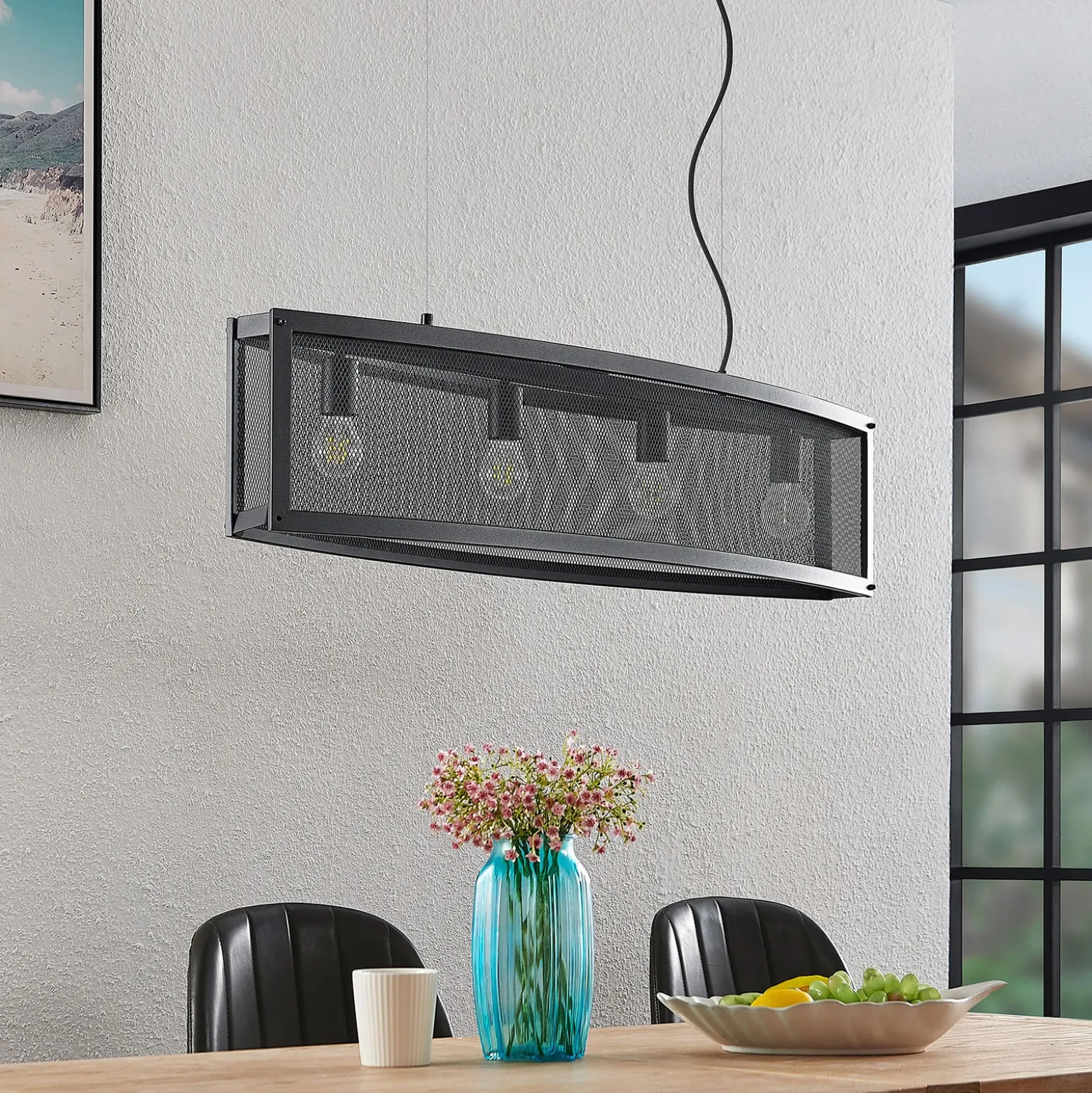 Lámpara colgante Lindby Mizgin con rejilla de 4 luces