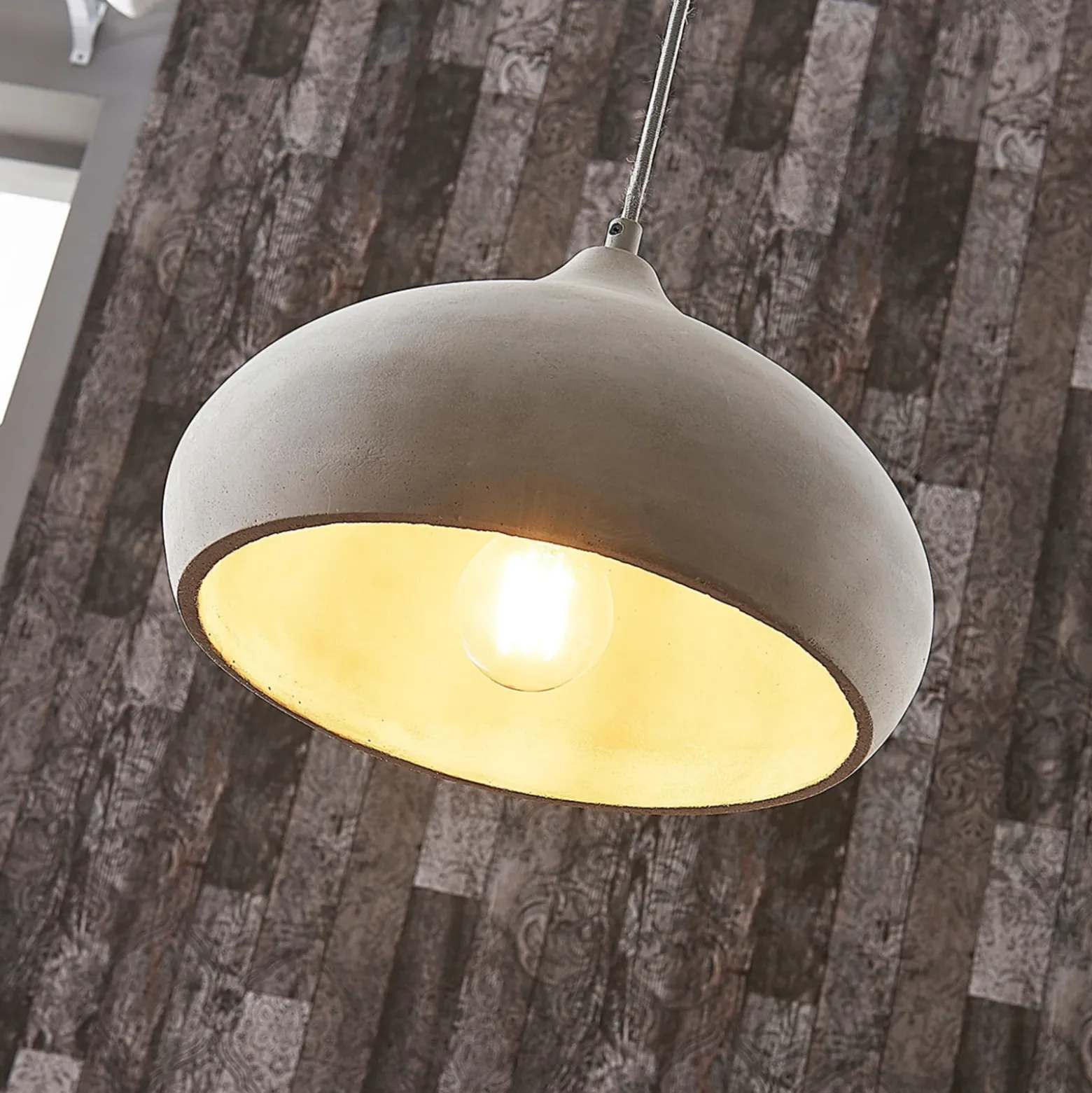 Lámpara colgante Lindby Morton, Ø 29 cm, gris, hormigón, E27