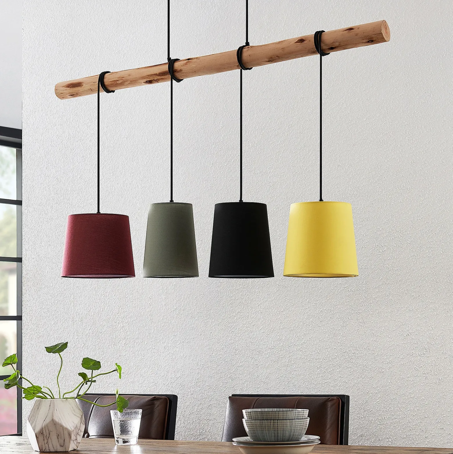 Lámpara colgante Lindby «Moscú», multicolor, tejido, madera, E27, 116 cm